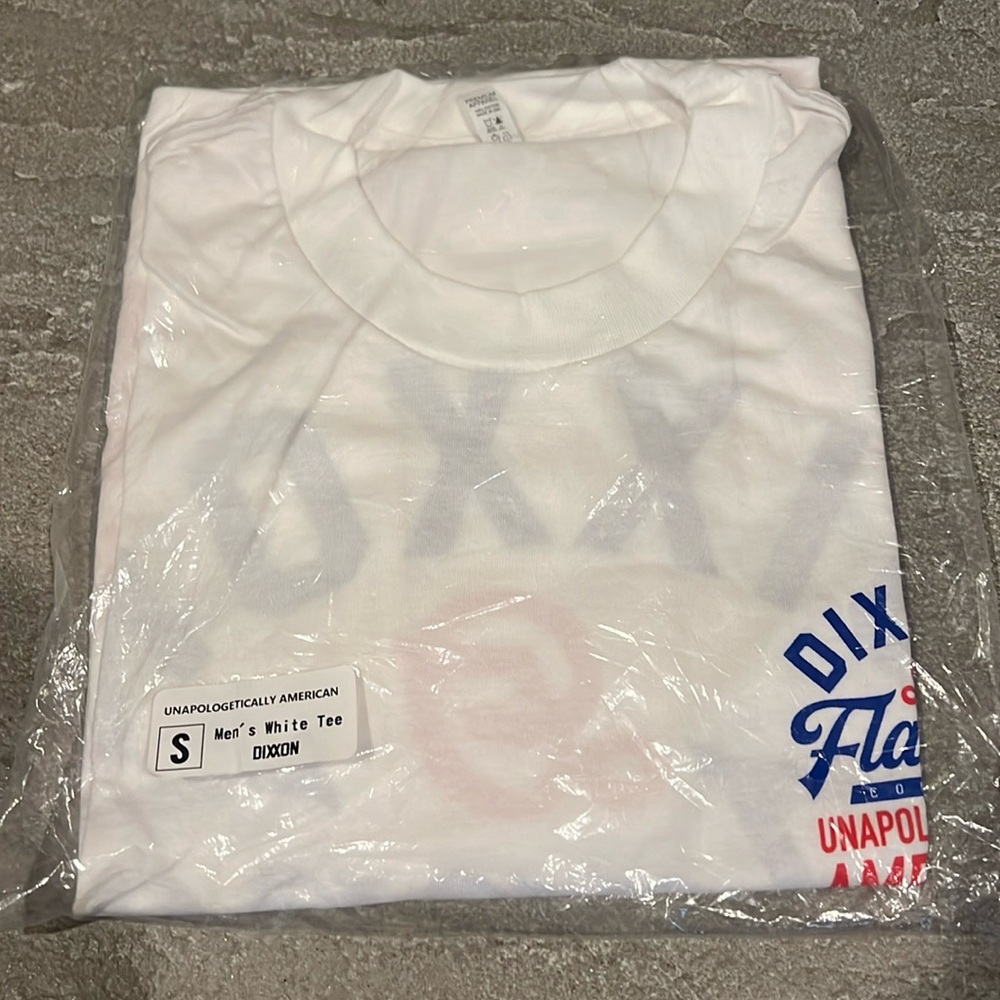 Brand new Dixxon small white unapologetically American shirt